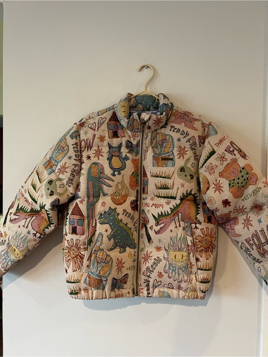 Teddy Fresh Jackets & Blazers - Teddy Fresh Sketches Tapestry Puffer Coat Hila Klein Hand drawn Doodles Jacket S